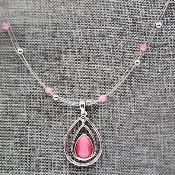 LIA SOPHIA COTTON CANDY Silver Pink Teardrop Floating Bead Signed Necklace - Picture 6 of 12
